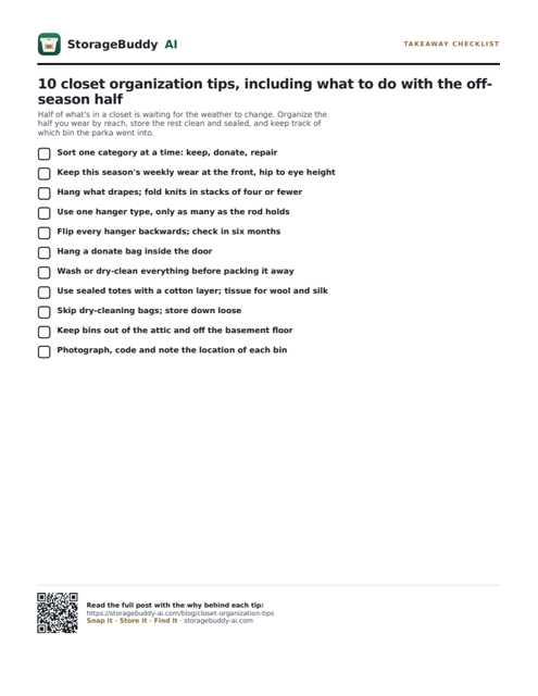 Takeaway checklist — first page