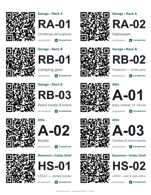 Container labels — Avery 2×4 in — first page