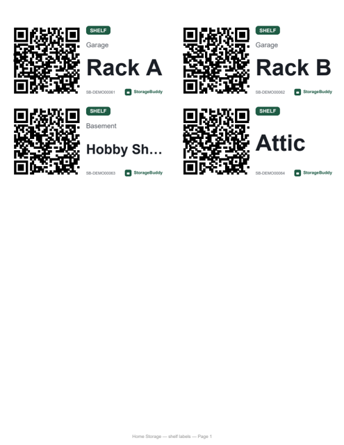 Shelf labels — Avery 2×4 in — first page